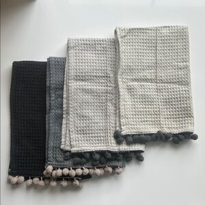 NWOT Set of Waffle Knit Towels with Pom Pom Trim